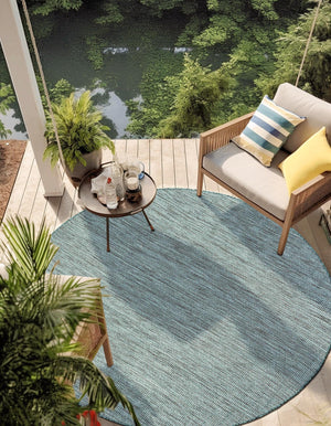 Teal 10' x 10' Outdoor Solid Round Area Rug Weather Resistant for Patio, Deck, Terrace, Balcony, Porch 100% Polypropylene Minimalist Waterproof Carpet for Sale at Rug Engine
