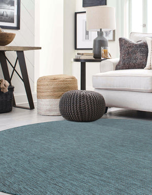 Teal 4' 1 x 4' 1 Outdoor Solid Round Area Rug Weather Resistant for Patio, Deck, Terrace, Balcony, Porch 100% Polypropylene Minimalist Waterproof Carpet for Sale at Rug Engine