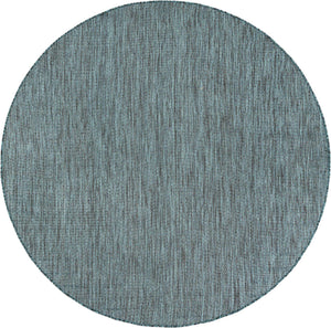 Teal 5' 3 x 5' 3 Outdoor Solid Round Area Rug Weather Resistant for Patio, Deck, Terrace, Balcony, Porch 100% Polypropylene Minimalist Waterproof Carpet for Sale at Rug Engine