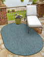 Teal 6' 1 x 9' Outdoor Solid Oval Area Rug Weather Resistant for Patio, Deck, Terrace, Balcony, Porch 100% Polypropylene Minimalist Waterproof Carpet for Sale at Rug Engine