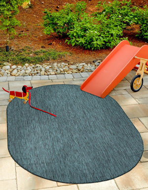 Teal 6' 1 x 9' Outdoor Solid Oval Area Rug Weather Resistant for Patio, Deck, Terrace, Balcony, Porch 100% Polypropylene Minimalist Waterproof Carpet for Sale at Rug Engine