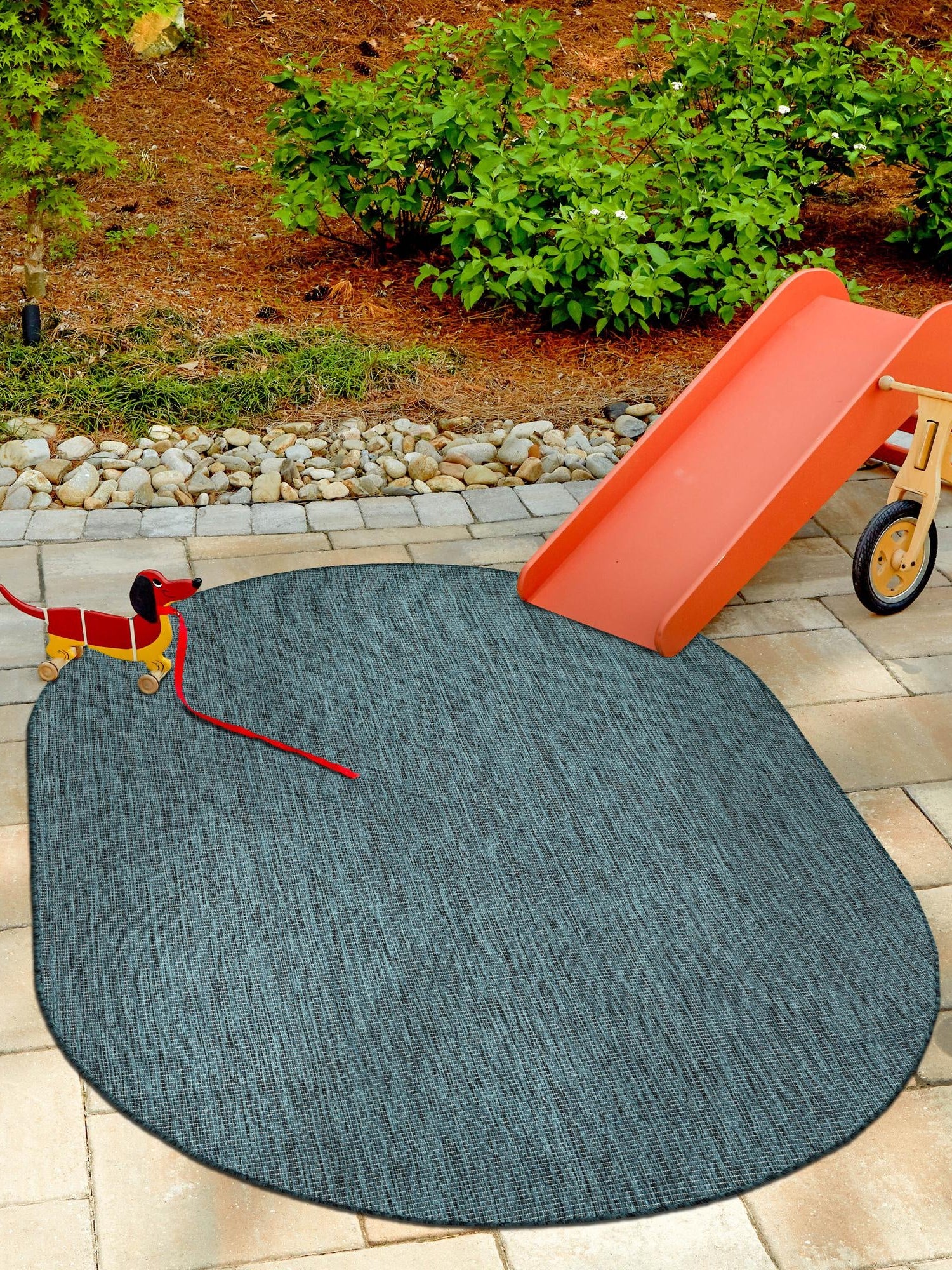 Teal 7' 10 x 10' Outdoor Solid Oval Area Rug Weather Resistant for Patio, Deck, Terrace, Balcony, Porch 100% Polypropylene Minimalist Waterproof Carpet for Sale at Rug Engine