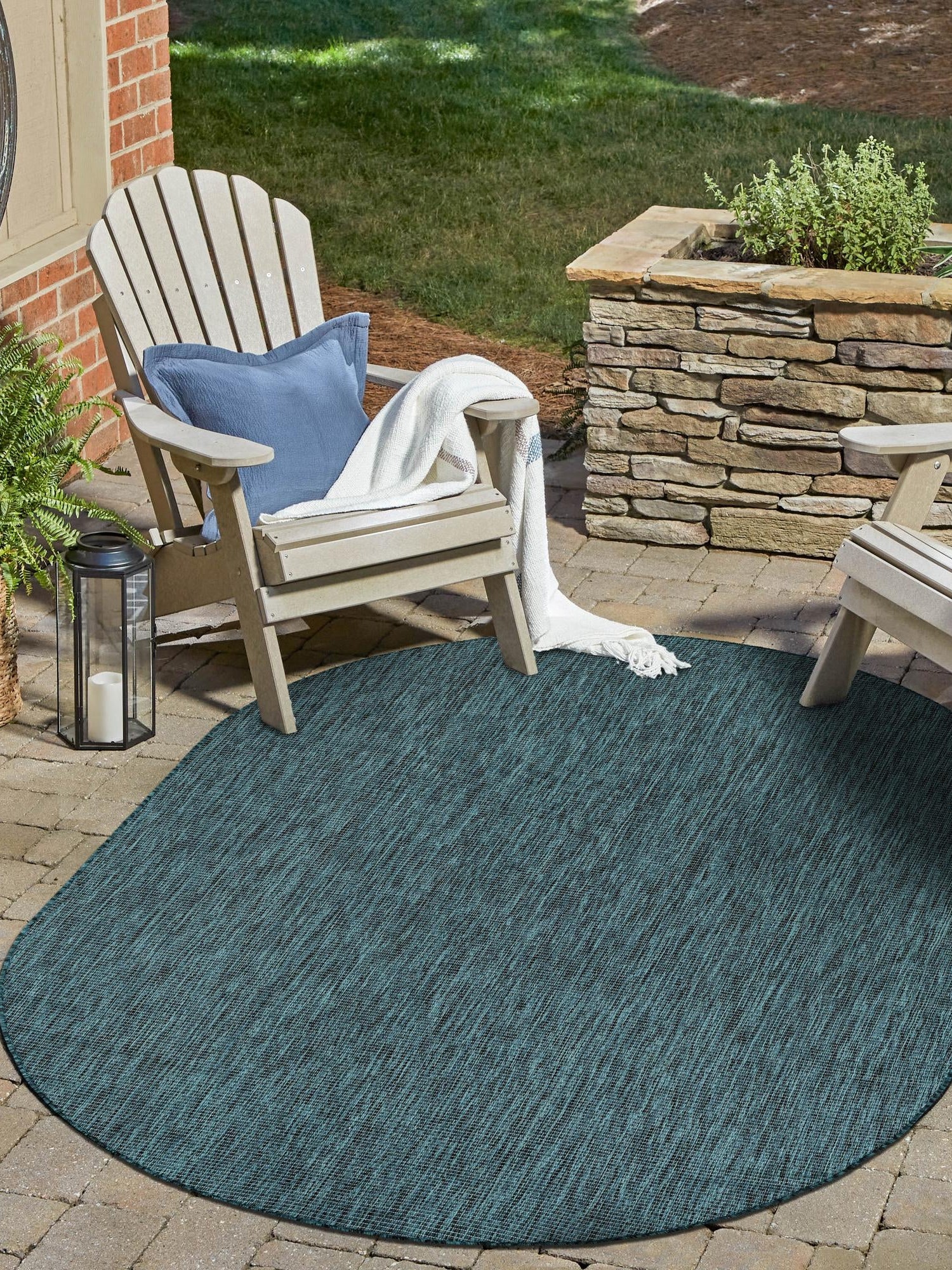 Teal 4' 1 x 6' 1 Outdoor Solid Oval Area Rug Weather Resistant for Patio, Deck, Terrace, Balcony, Porch 100% Polypropylene Minimalist Waterproof Carpet for Sale at Rug Engine