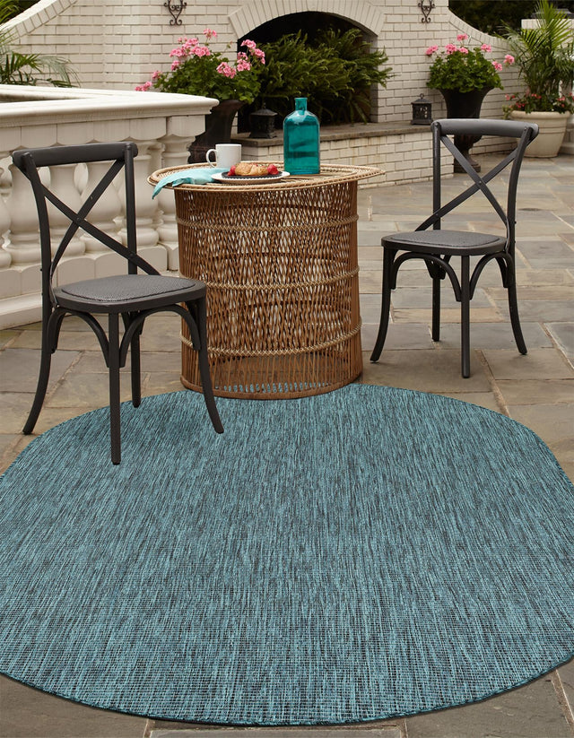 Teal 6' 1 x 9' Outdoor Solid Oval Area Rug Weather Resistant for Patio, Deck, Terrace, Balcony, Porch 100% Polypropylene Minimalist Waterproof Carpet for Sale at Rug Engine