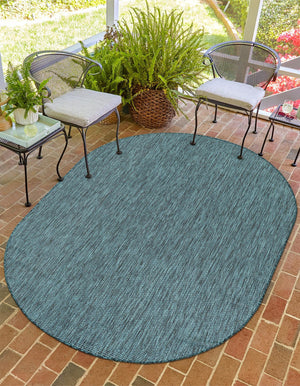 Teal 6' 1 x 9' Outdoor Solid Oval Area Rug Weather Resistant for Patio, Deck, Terrace, Balcony, Porch 100% Polypropylene Minimalist Waterproof Carpet for Sale at Rug Engine