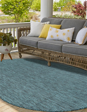 Teal 6' 1 x 9' Outdoor Solid Oval Area Rug Weather Resistant for Patio, Deck, Terrace, Balcony, Porch 100% Polypropylene Minimalist Waterproof Carpet for Sale at Rug Engine