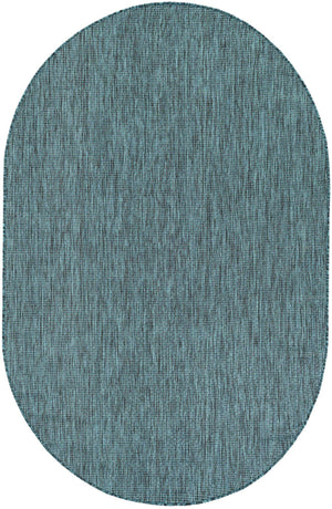 Teal 5' 3 x 8' Outdoor Solid Oval Area Rug Weather Resistant for Patio, Deck, Terrace, Balcony, Porch 100% Polypropylene Minimalist Waterproof Carpet for Sale at Rug Engine