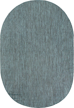 Teal 6' 1 x 9' Outdoor Solid Oval Area Rug Weather Resistant for Patio, Deck, Terrace, Balcony, Porch 100% Polypropylene Minimalist Waterproof Carpet for Sale at Rug Engine
