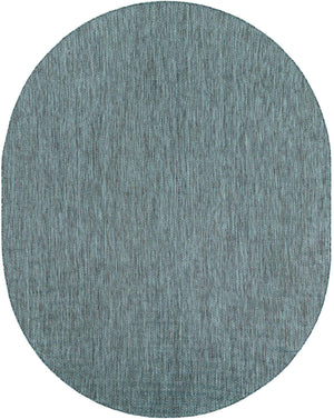 Teal 7' 10 x 10' Outdoor Solid Oval Area Rug Weather Resistant for Patio, Deck, Terrace, Balcony, Porch 100% Polypropylene Minimalist Waterproof Carpet for Sale at Rug Engine
