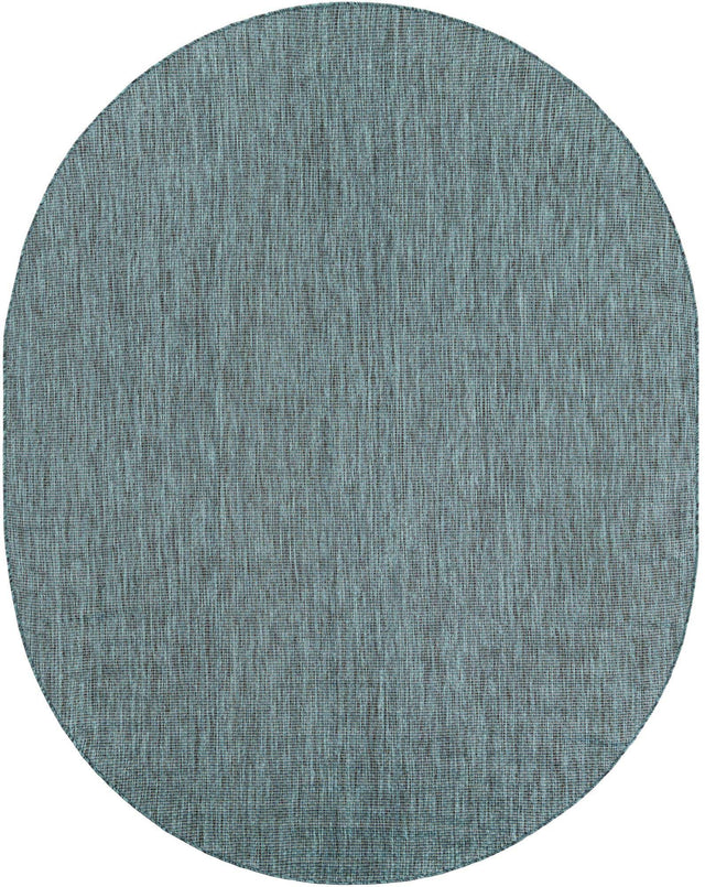 Teal 7' 10 x 10' Outdoor Solid Oval Area Rug Weather Resistant for Patio, Deck, Terrace, Balcony, Porch 100% Polypropylene Minimalist Waterproof Carpet for Sale at Rug Engine