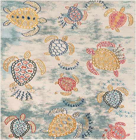 Beige 10' x 10' Positano Square Area Rug Coastal Marine Beach Design Carpet for Modern Living Rooms, Dining, Bedroom, Office for Sale at Rug Engine