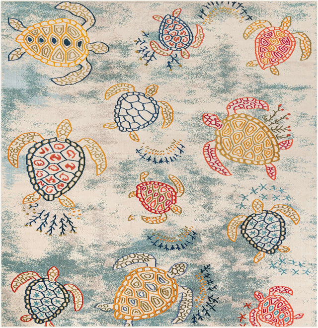 Beige 10' x 10' Positano Square Area Rug Coastal Marine Beach Design Carpet for Modern Living Rooms, Dining, Bedroom, Office for Sale at Rug Engine