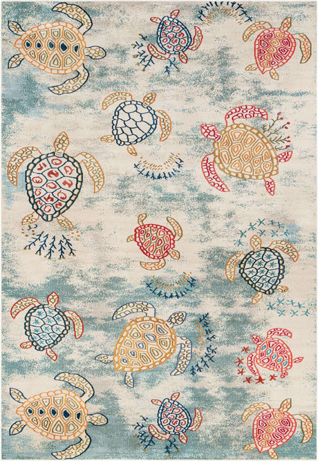 Beige 10' x 14' 1 Positano Rectangle Area Rug Coastal Marine Beach Design Carpet for Modern Living Rooms, Dining, Bedroom, Office for Sale at Rug Engine