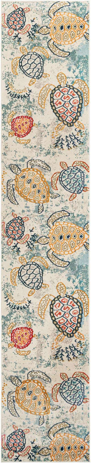 Beige 2' 7 x 13' 1 Positano Runner Area Rug Coastal Marine Beach Design Carpet for Modern Living Rooms, Dining, Bedroom, Office for Sale at Rug Engine