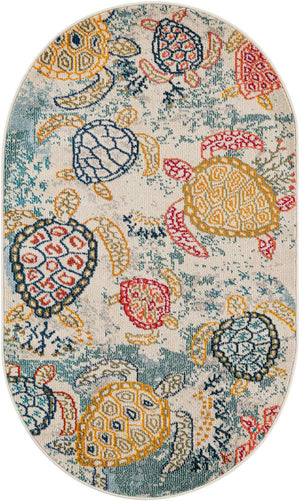 Beige 3' 3 x 5' 3 Positano Oval Area Rug Coastal Marine Beach Design Carpet for Modern Living Rooms, Dining, Bedroom, Office for Sale at Rug Engine