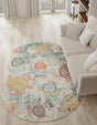 Beige 7' 10 x 10' Positano Oval Area Rug Coastal Marine Beach Design Carpet for Modern Living Rooms, Dining, Bedroom, Office for Sale at Rug Engine