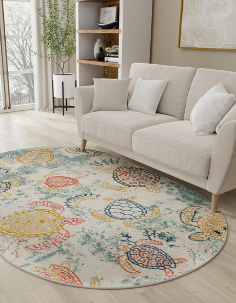 Beige 5' x 8' Positano Oval Area Rug Coastal Marine Beach Design Carpet for Modern Living Rooms, Dining, Bedroom, Office for Sale at Rug Engine