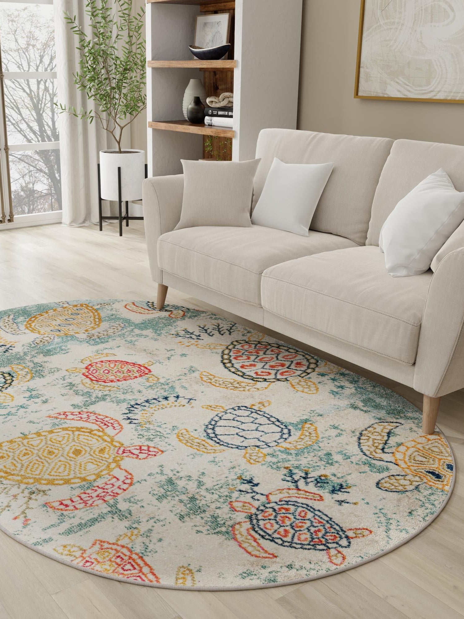 Beige 4' 1 x 6' 1 Positano Oval Area Rug Coastal Marine Beach Design Carpet for Modern Living Rooms, Dining, Bedroom, Office for Sale at Rug Engine