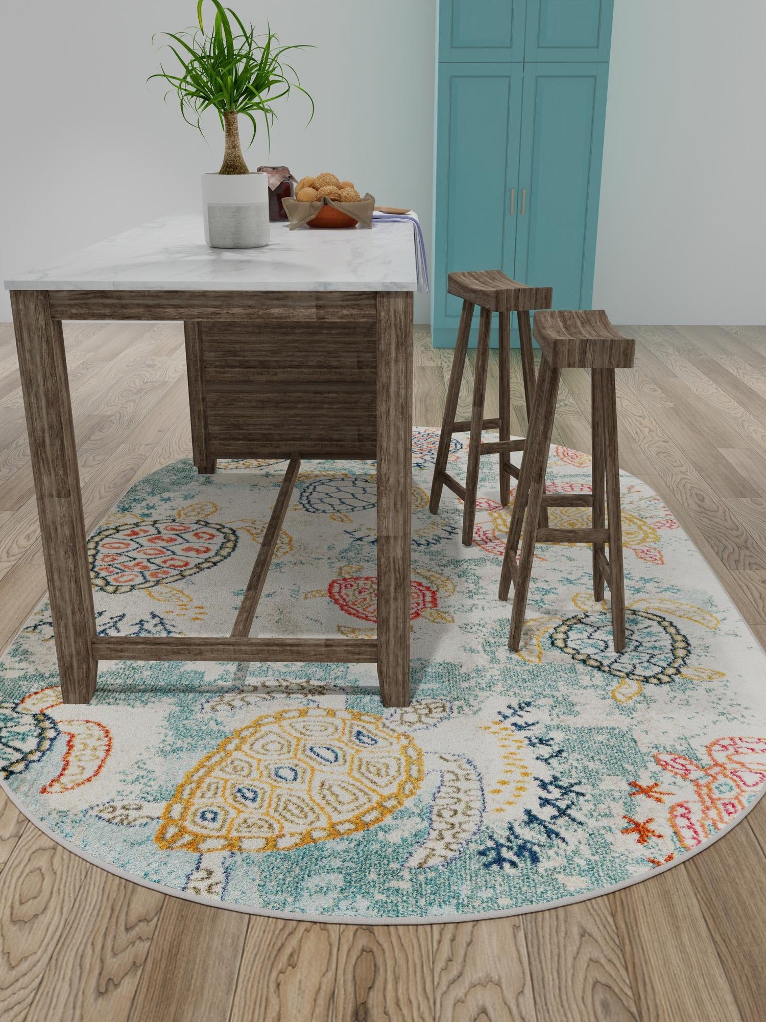 Beige 4' 1 x 6' 1 Positano Oval Area Rug Coastal Marine Beach Design Carpet for Modern Living Rooms, Dining, Bedroom, Office for Sale at Rug Engine