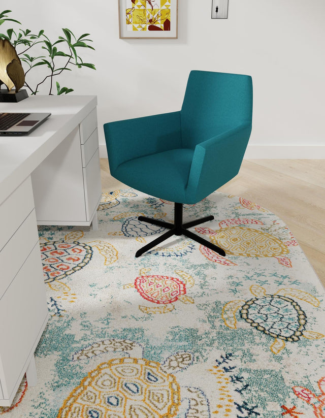 Beige 3' 3 x 5' 3 Positano Oval Area Rug Coastal Marine Beach Design Carpet for Modern Living Rooms, Dining, Bedroom, Office for Sale at Rug Engine