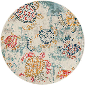 Beige 6' 1 x 6' 1 Positano Round Area Rug Coastal Marine Beach Design Carpet for Modern Living Rooms, Dining, Bedroom, Office for Sale at Rug Engine
