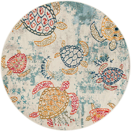 Beige 6' 1 x 6' 1 Positano Round Area Rug Coastal Marine Beach Design Carpet for Modern Living Rooms, Dining, Bedroom, Office for Sale at Rug Engine