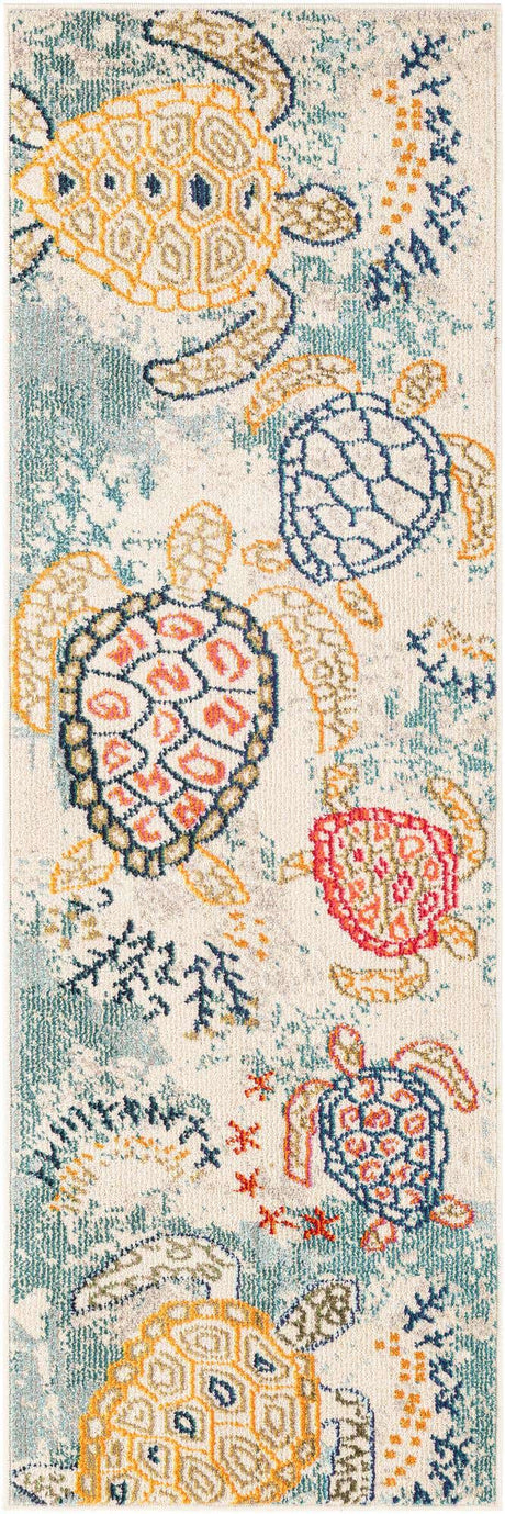 Beige 2' x 6' 1 Positano Runner Area Rug Coastal Marine Beach Design Carpet for Modern Living Rooms, Dining, Bedroom, Office for Sale at Rug Engine