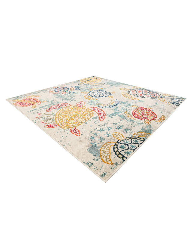 Beige 6' 1 x 6' 1 Positano Square Area Rug Coastal Marine Beach Design Carpet for Modern Living Rooms, Dining, Bedroom, Office for Sale at Rug Engine