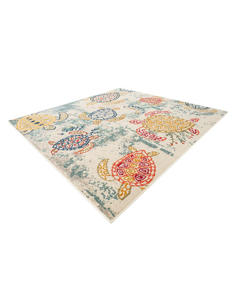 Beige 6' 1 x 6' 1 Positano Square Area Rug Coastal Marine Beach Design Carpet for Modern Living Rooms, Dining, Bedroom, Office for Sale at Rug Engine