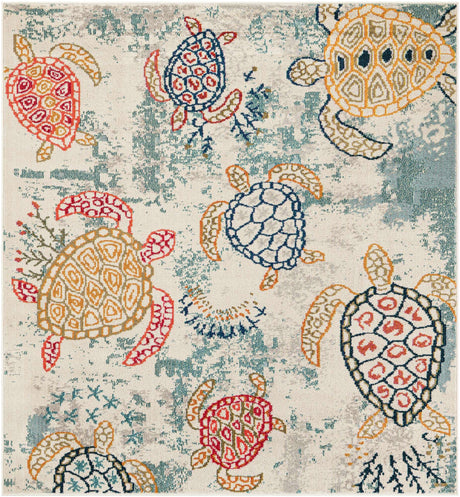 Beige 6' 1 x 6' 1 Positano Square Area Rug Coastal Marine Beach Design Carpet for Modern Living Rooms, Dining, Bedroom, Office for Sale at Rug Engine