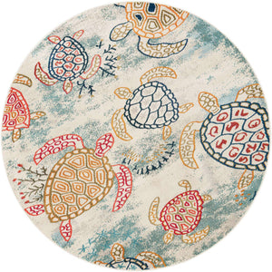 Beige 7' 1 x 7' 1 Positano Round Area Rug Coastal Marine Beach Design Carpet for Modern Living Rooms, Dining, Bedroom, Office for Sale at Rug Engine