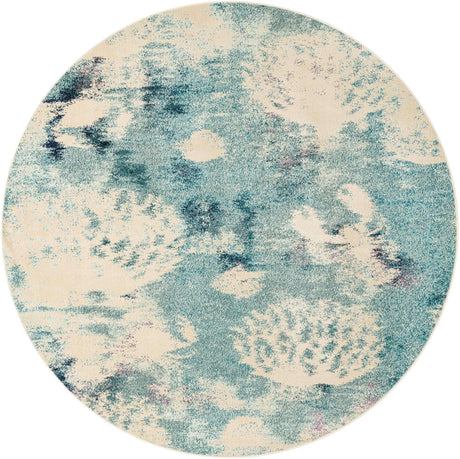 Light Blue 10' x 10' Positano Round Area Rug Coastal Marine Beach Design Carpet for Modern Living Rooms, Dining, Bedroom, Office for Sale at Rug Engine