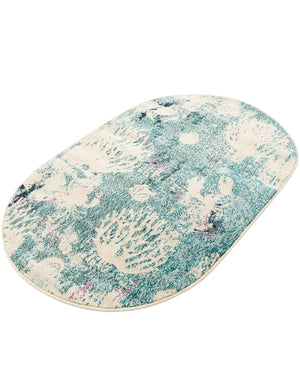 Light Blue 3' 3 x 5' 3 Positano Oval Area Rug Coastal Marine Beach Design Carpet for Modern Living Rooms, Dining, Bedroom, Office for Sale at Rug Engine