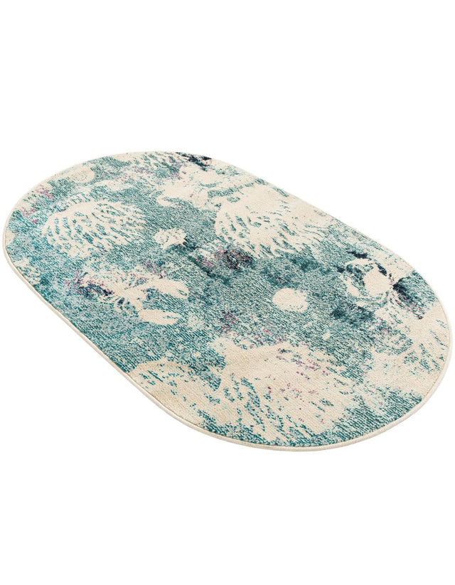 Light Blue 3' 3 x 5' 3 Positano Oval Area Rug Coastal Marine Beach Design Carpet for Modern Living Rooms, Dining, Bedroom, Office for Sale at Rug Engine