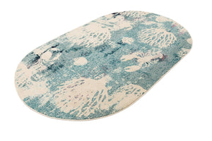 Light Blue 5' x 8' Positano Oval Area Rug Coastal Marine Beach Design Carpet for Modern Living Rooms, Dining, Bedroom, Office for Sale at Rug Engine
