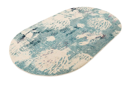 Light Blue 5' x 8' Positano Oval Area Rug Coastal Marine Beach Design Carpet for Modern Living Rooms, Dining, Bedroom, Office for Sale at Rug Engine