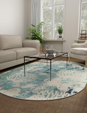 Light Blue 5' x 8' Positano Oval Area Rug Coastal Marine Beach Design Carpet for Modern Living Rooms, Dining, Bedroom, Office for Sale at Rug Engine