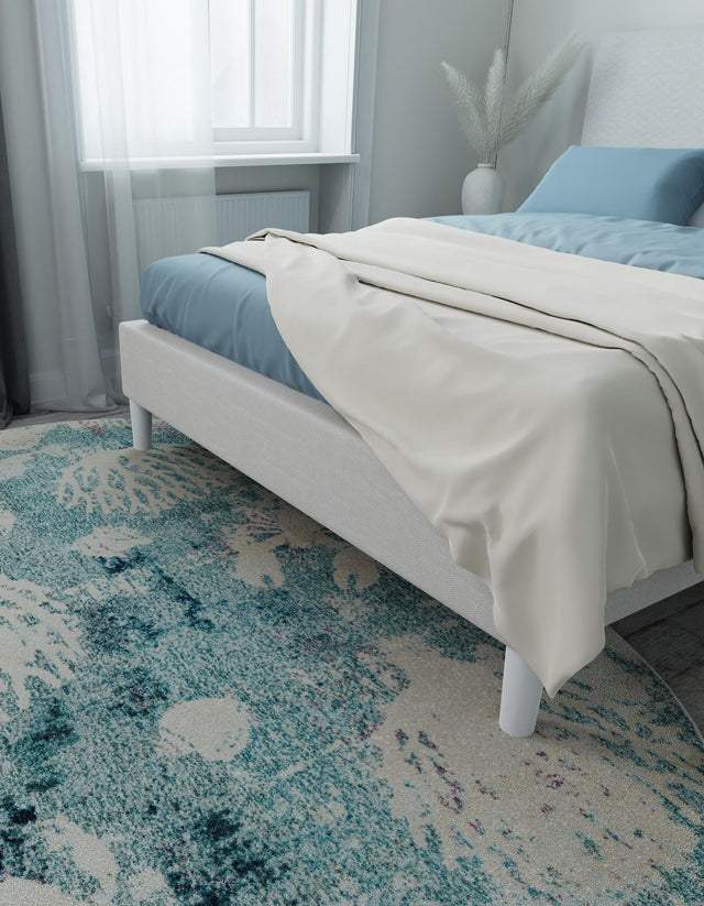 Light Blue 4' 1 x 6' 1 Positano Oval Area Rug Coastal Marine Beach Design Carpet for Modern Living Rooms, Dining, Bedroom, Office for Sale at Rug Engine