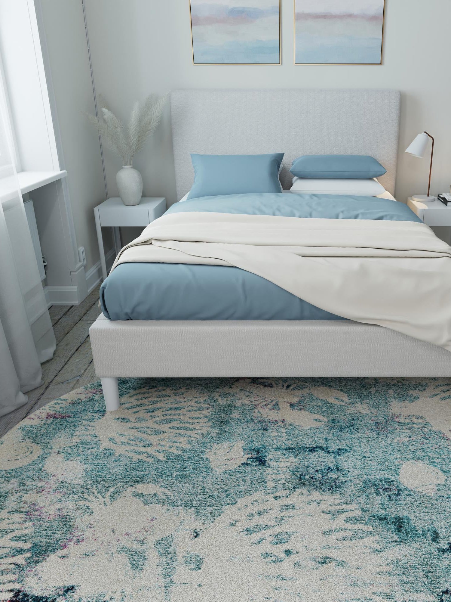 Light Blue 4' 1 x 6' 1 Positano Oval Area Rug Coastal Marine Beach Design Carpet for Modern Living Rooms, Dining, Bedroom, Office for Sale at Rug Engine