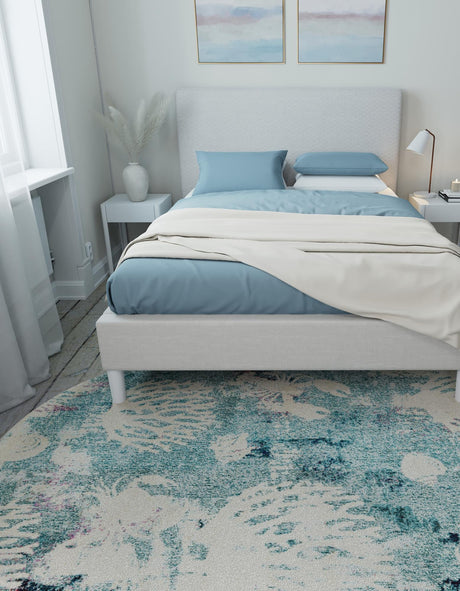 Light Blue 7' 10 x 10' Positano Oval Area Rug Coastal Marine Beach Design Carpet for Modern Living Rooms, Dining, Bedroom, Office for Sale at Rug Engine