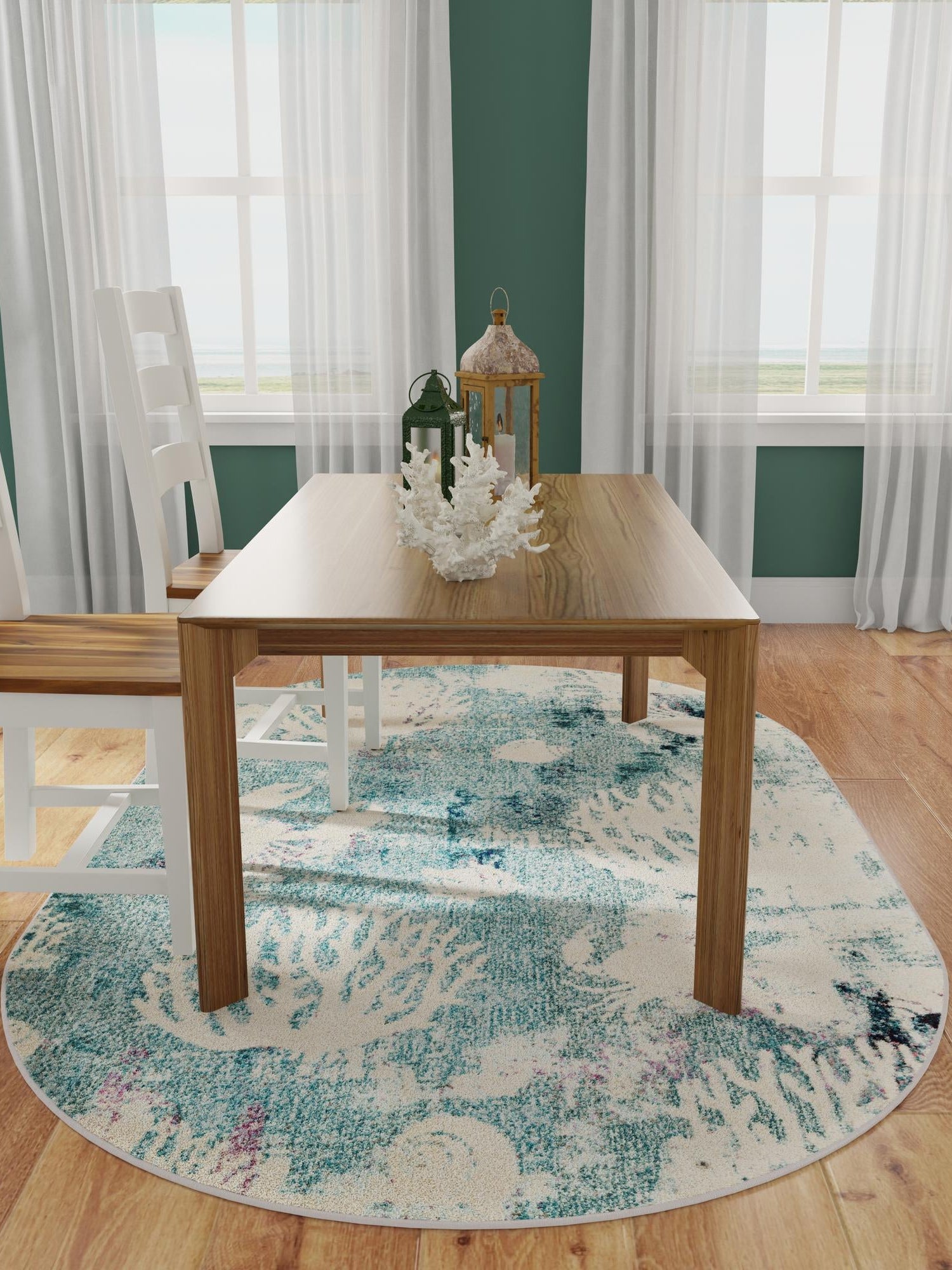 Light Blue 7' 10 x 10' Positano Oval Area Rug Coastal Marine Beach Design Carpet for Modern Living Rooms, Dining, Bedroom, Office for Sale at Rug Engine