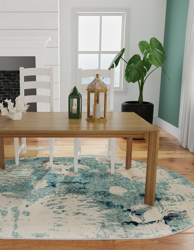 Light Blue 5' x 8' Positano Oval Area Rug Coastal Marine Beach Design Carpet for Modern Living Rooms, Dining, Bedroom, Office for Sale at Rug Engine