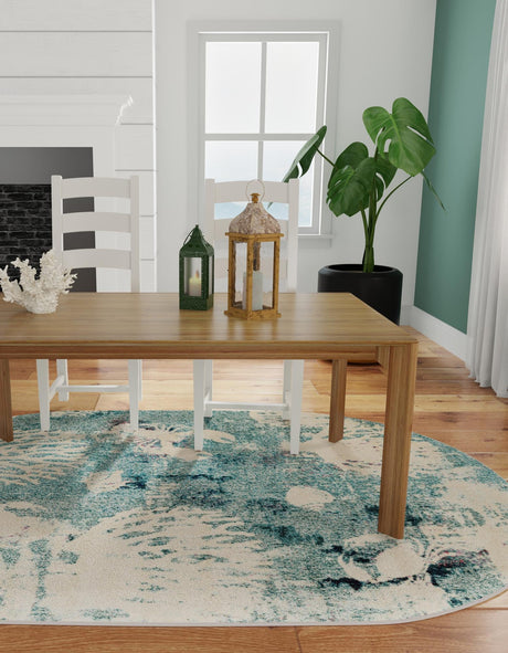 Light Blue 7' 10 x 10' Positano Oval Area Rug Coastal Marine Beach Design Carpet for Modern Living Rooms, Dining, Bedroom, Office for Sale at Rug Engine