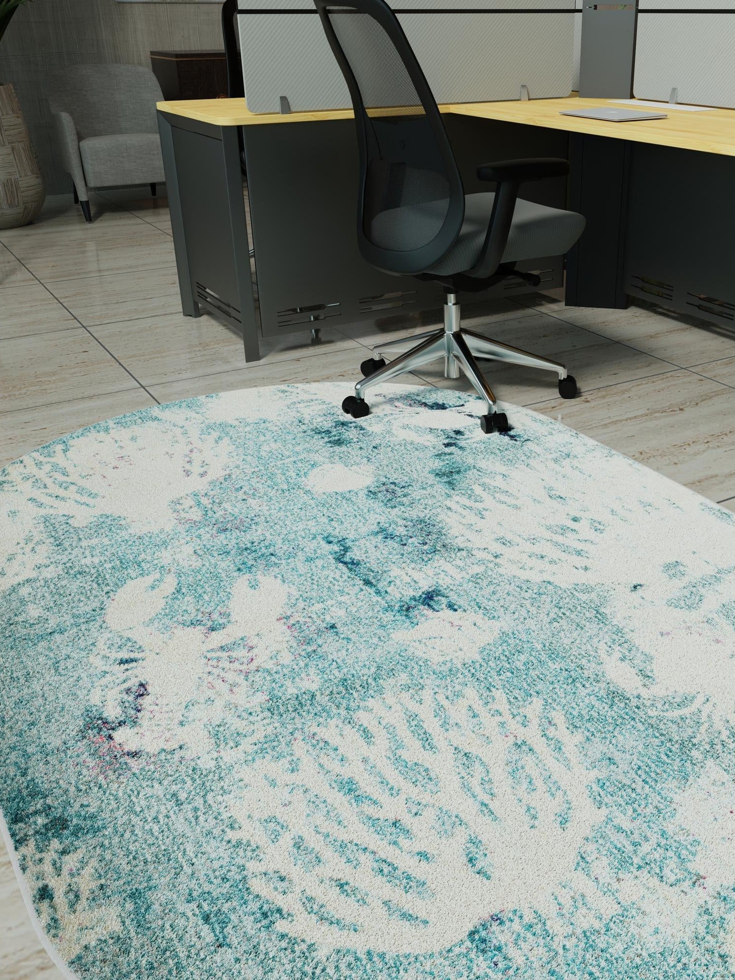 Light Blue 4' 1 x 6' 1 Positano Oval Area Rug Coastal Marine Beach Design Carpet for Modern Living Rooms, Dining, Bedroom, Office for Sale at Rug Engine