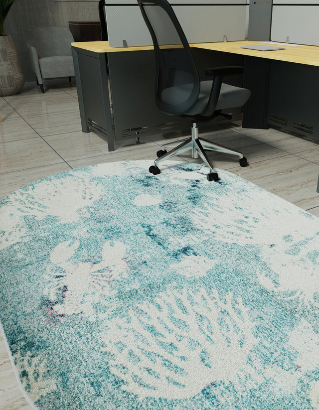 Light Blue 4' 1 x 6' 1 Positano Oval Area Rug Coastal Marine Beach Design Carpet for Modern Living Rooms, Dining, Bedroom, Office for Sale at Rug Engine