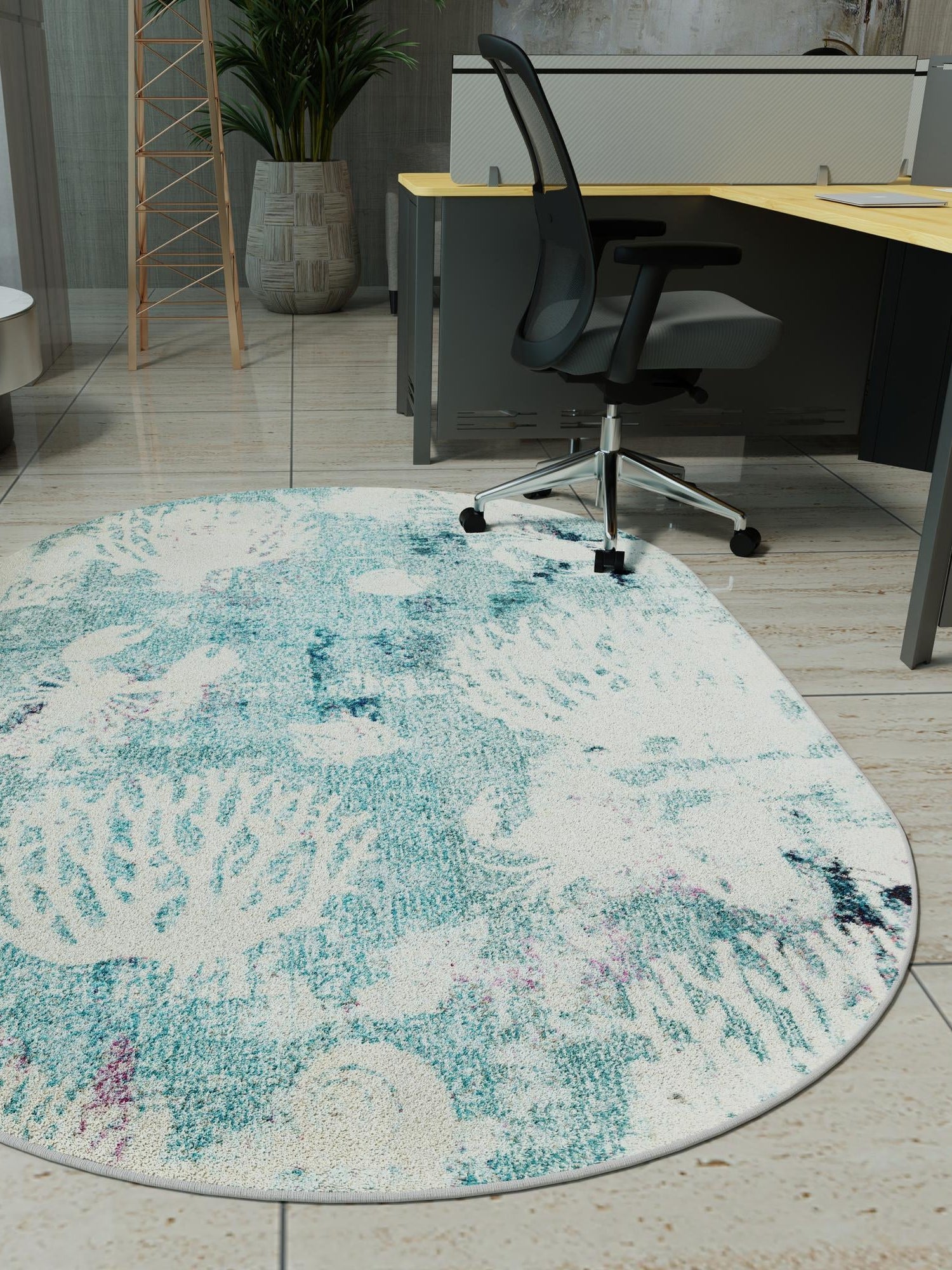 Light Blue 5' x 8' Positano Oval Area Rug Coastal Marine Beach Design Carpet for Modern Living Rooms, Dining, Bedroom, Office for Sale at Rug Engine