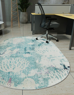 Light Blue 7' 10 x 10' Positano Oval Area Rug Coastal Marine Beach Design Carpet for Modern Living Rooms, Dining, Bedroom, Office for Sale at Rug Engine