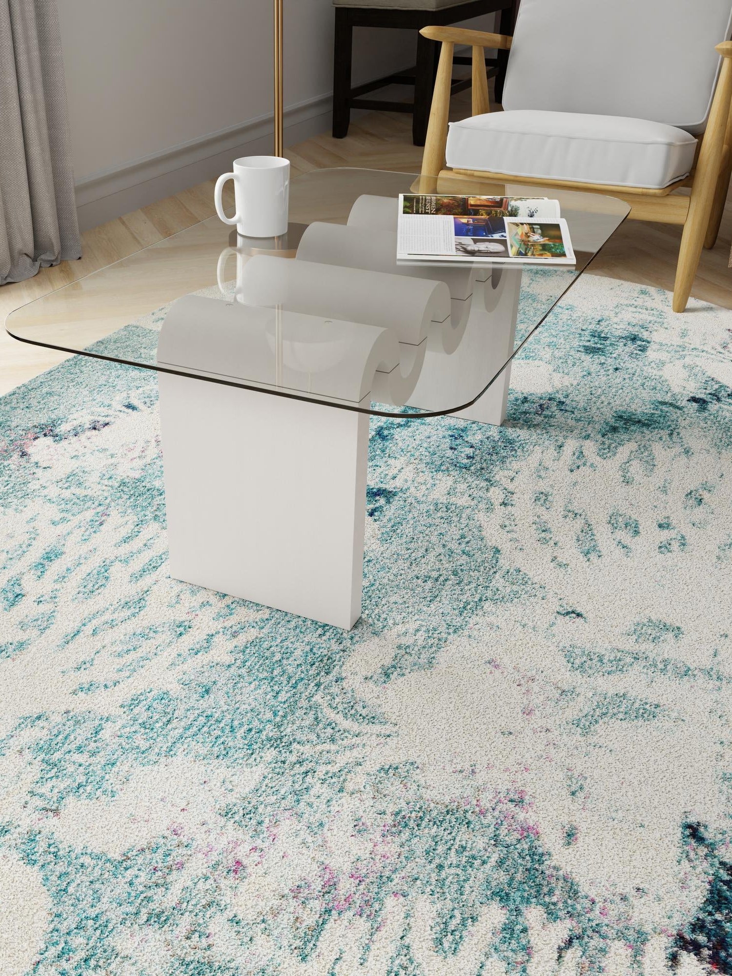 Light Blue 4' 1 x 6' 1 Positano Oval Area Rug Coastal Marine Beach Design Carpet for Modern Living Rooms, Dining, Bedroom, Office for Sale at Rug Engine