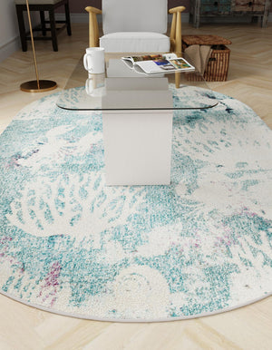 Light Blue 3' 3 x 5' 3 Positano Oval Area Rug Coastal Marine Beach Design Carpet for Modern Living Rooms, Dining, Bedroom, Office for Sale at Rug Engine