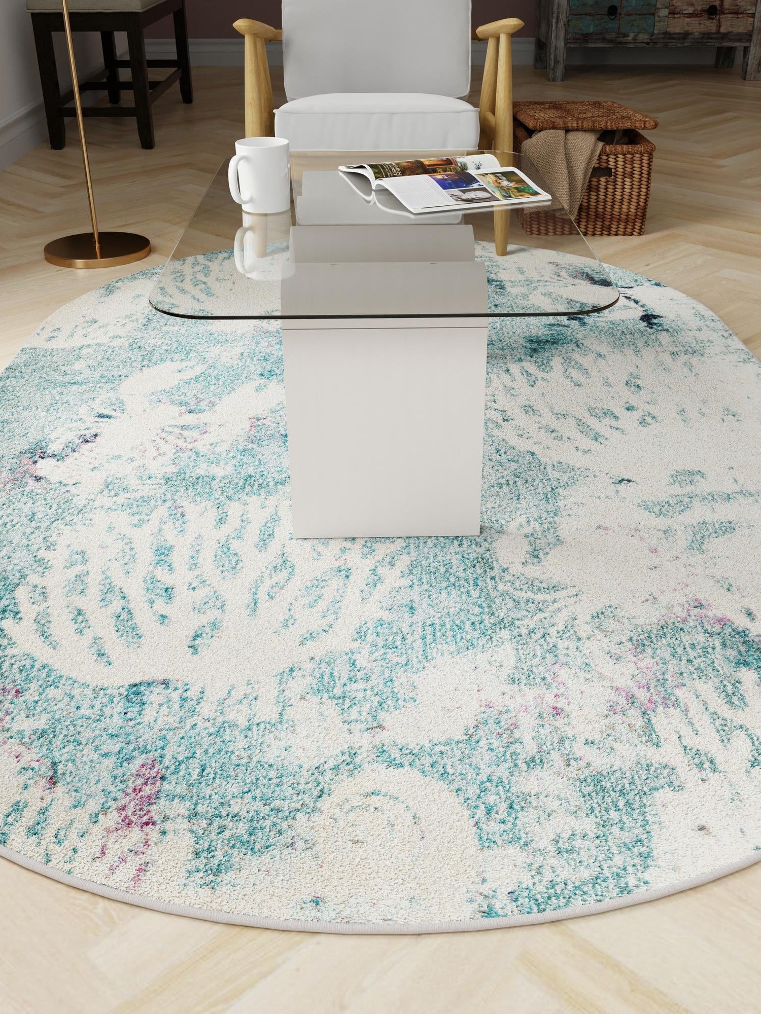 Light Blue 5' x 8' Positano Oval Area Rug Coastal Marine Beach Design Carpet for Modern Living Rooms, Dining, Bedroom, Office for Sale at Rug Engine